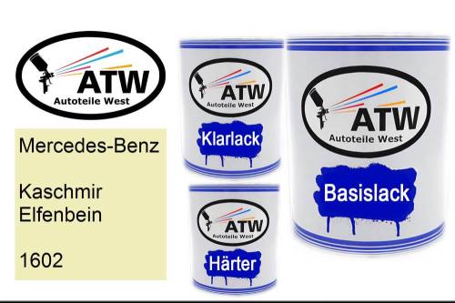 Mercedes-Benz, Kaschmir Elfenbein, 1602: 1L Lackdose + 1L Klarlack + 500ml Härter - Set, von ATW Autoteile West.